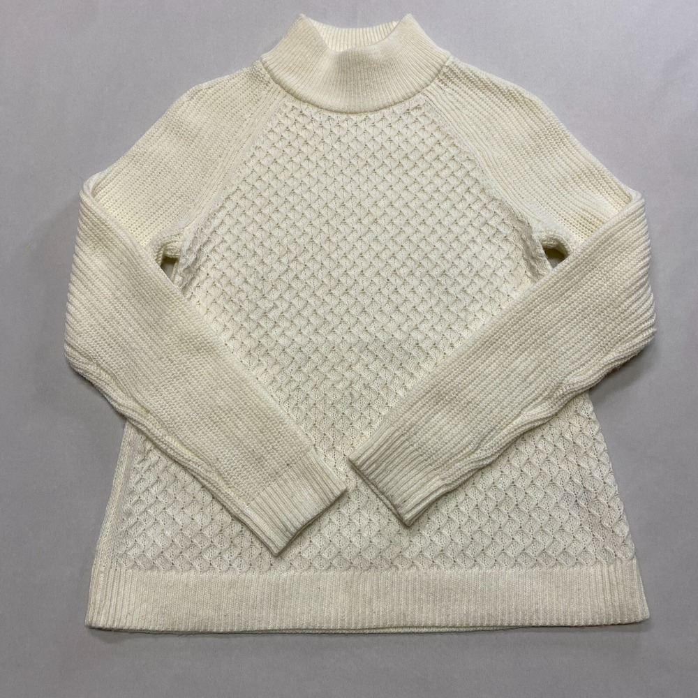 Talbots Wool Blend Sweater Women's Medium Cream Knit Mock Neck Pullover Textured
